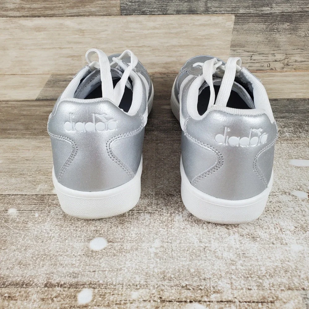 Diadora B Elite Womens Shoes Sz 7 Running Silver Leather Lace Up Low Top Sneaker